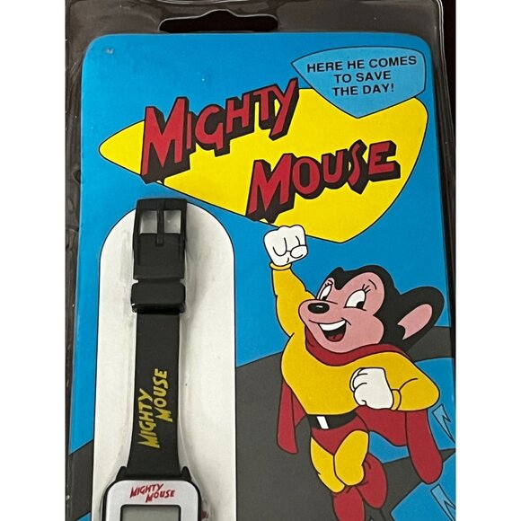 1990 Mighty Mouse Viacom LCD Comic Character Watch Black - Picture 3 of 7